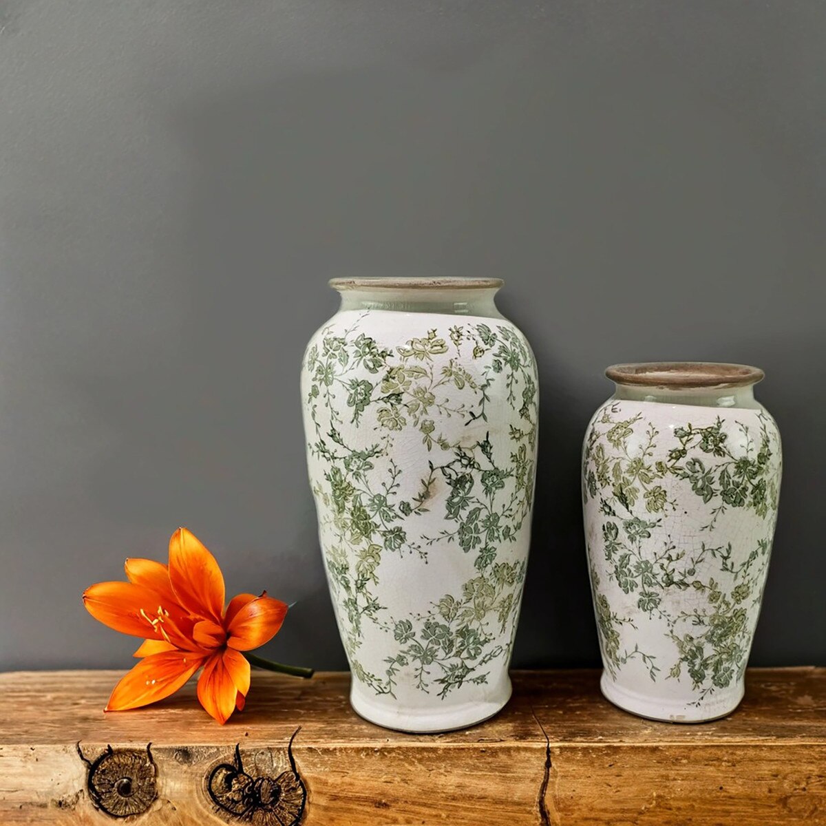 GREEN FLORAL VASE - GREEN - 165x165x295