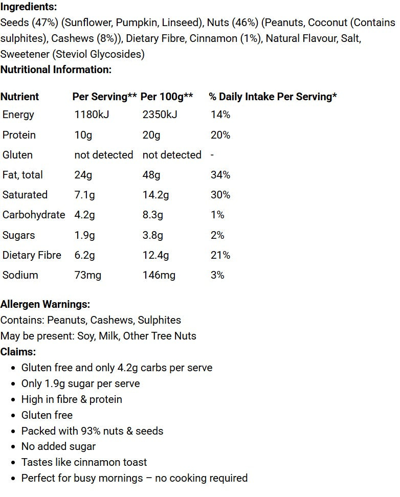 Hubbards Amazing Keto Muesli Cinnamon & Cashew 350g