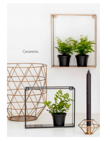 Shadow Box with Glass -Soft Gold Metal Geometric - L