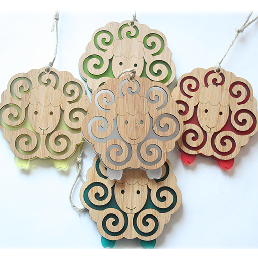 Lime Sheep Ornament in bamboo and satin acrylic, perfect for festive decor or thoughtful gifting, measuring 99mm x 100mm.