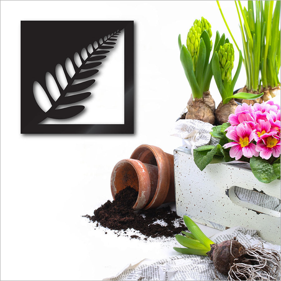 Silver Fern ACM Square wall art, 300mm x 300mm, featuring a striking silver fern design in a modern aluminum composite material.