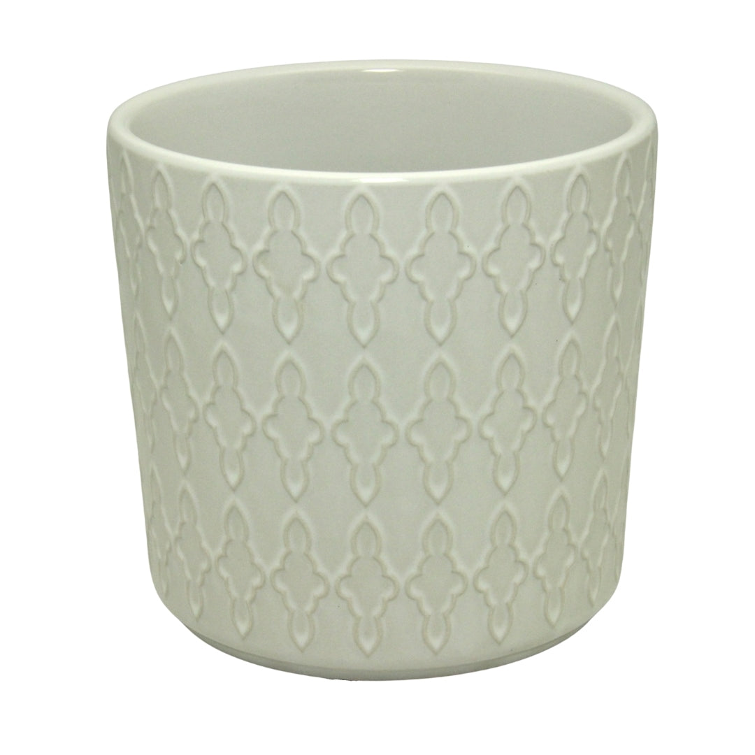 White Patterned Ceramic Pot 15x15x15cmH.