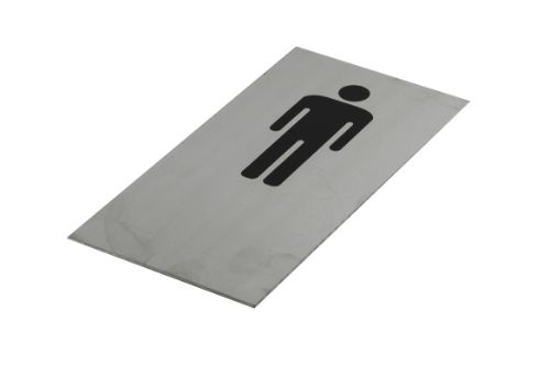 Adhesive "Male Toilet Symbol" Black 200 x 100 - Brushed Stainless Steel