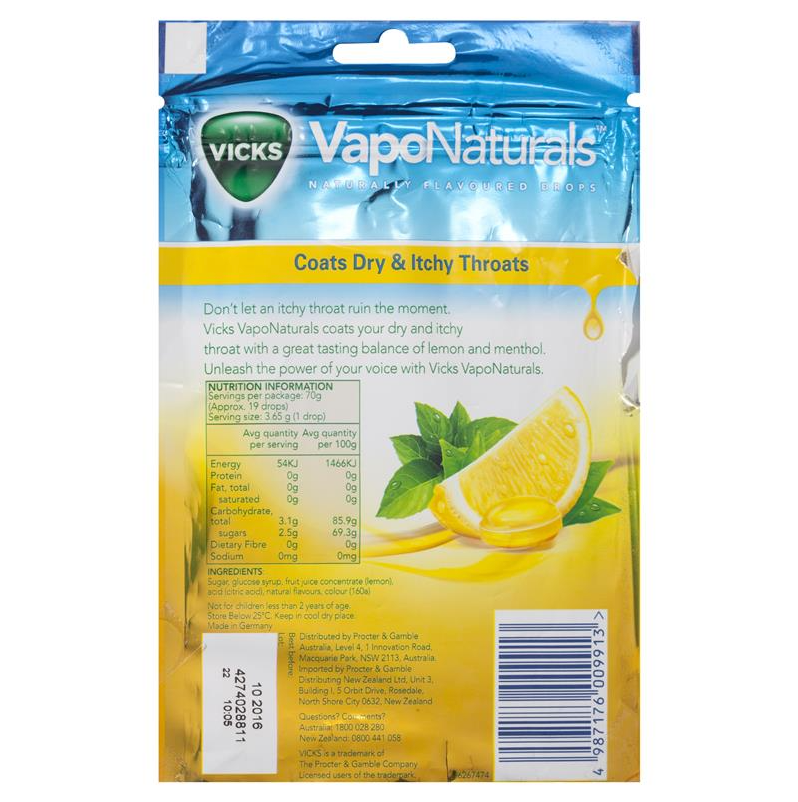 Vicks Vapo Naturals Lemon Menthol 70g - Carton of 4