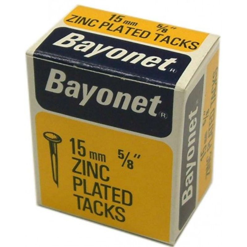 Zinc tacks in a 50gm packet, featuring narrow 7.19mm heads for upholstery and crafting with exceptional durability.
