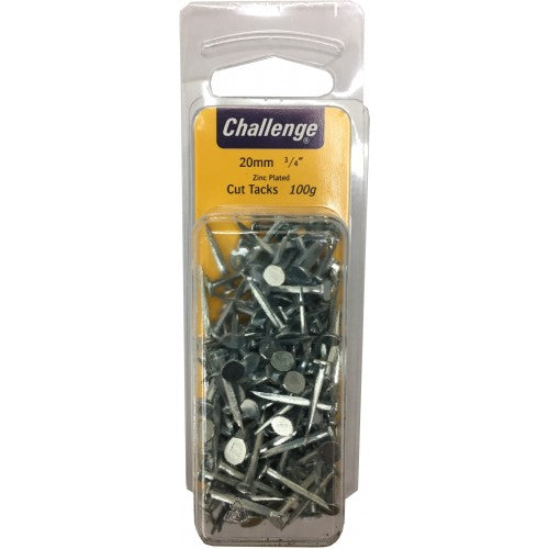 Zinc 'Bayonet' tacks in 100gm pkt, ideal for upholstery and crafts, 20mm long, rust-resistant for durability.