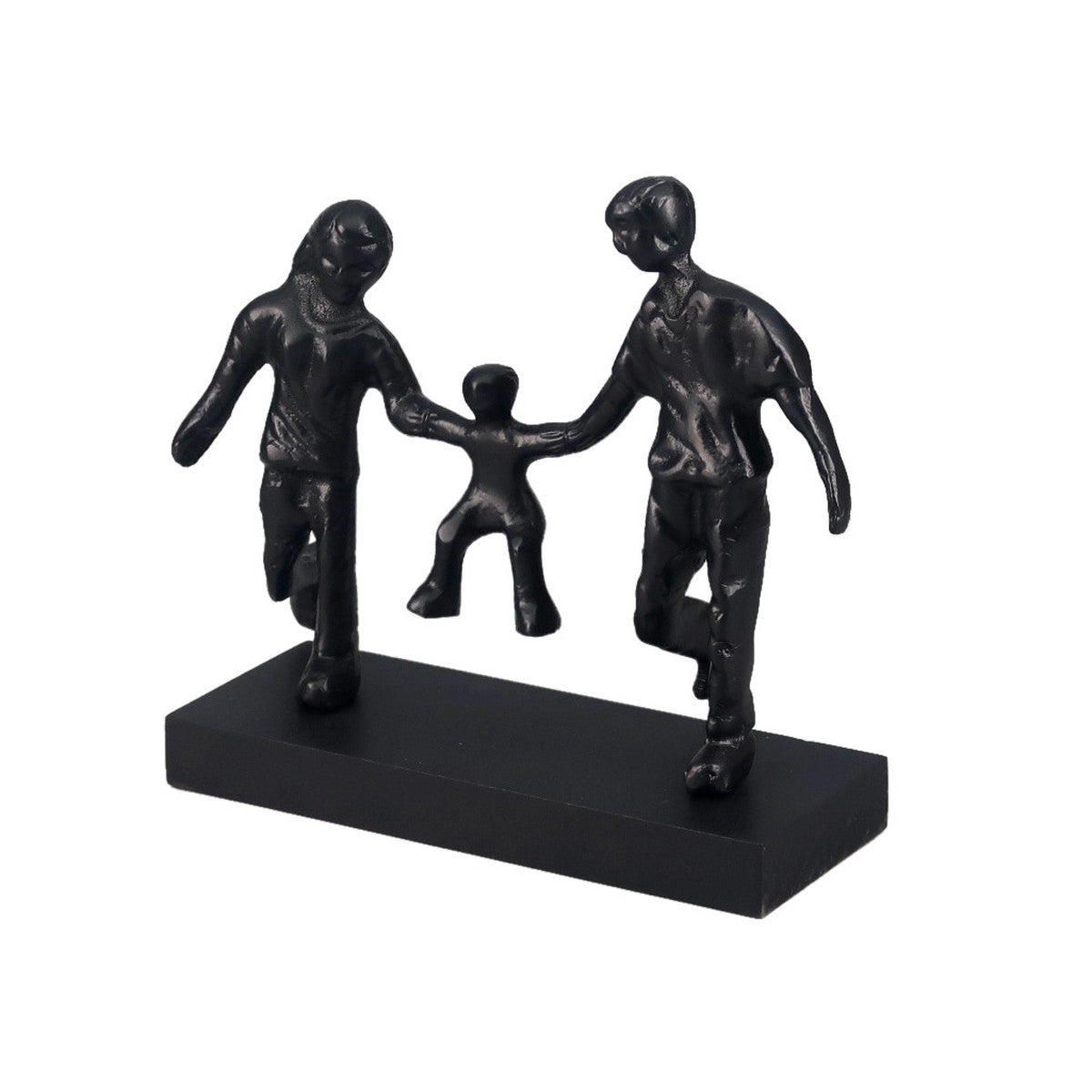 Ornament - Couple With Child Sculpure On Black Mdf Base (Aluminium Black)