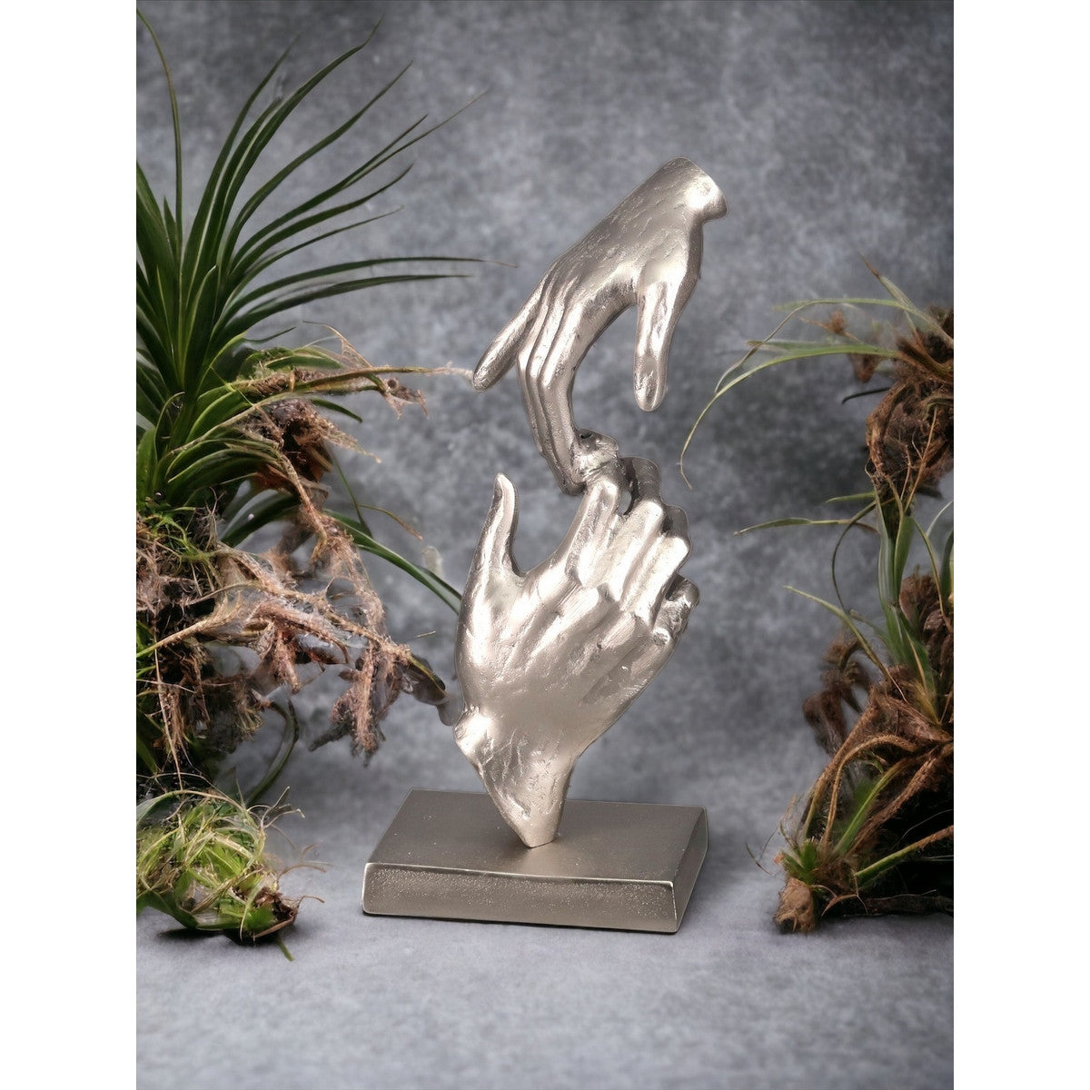 Sculpture On Black Base - Hands (Aluminium Silver)