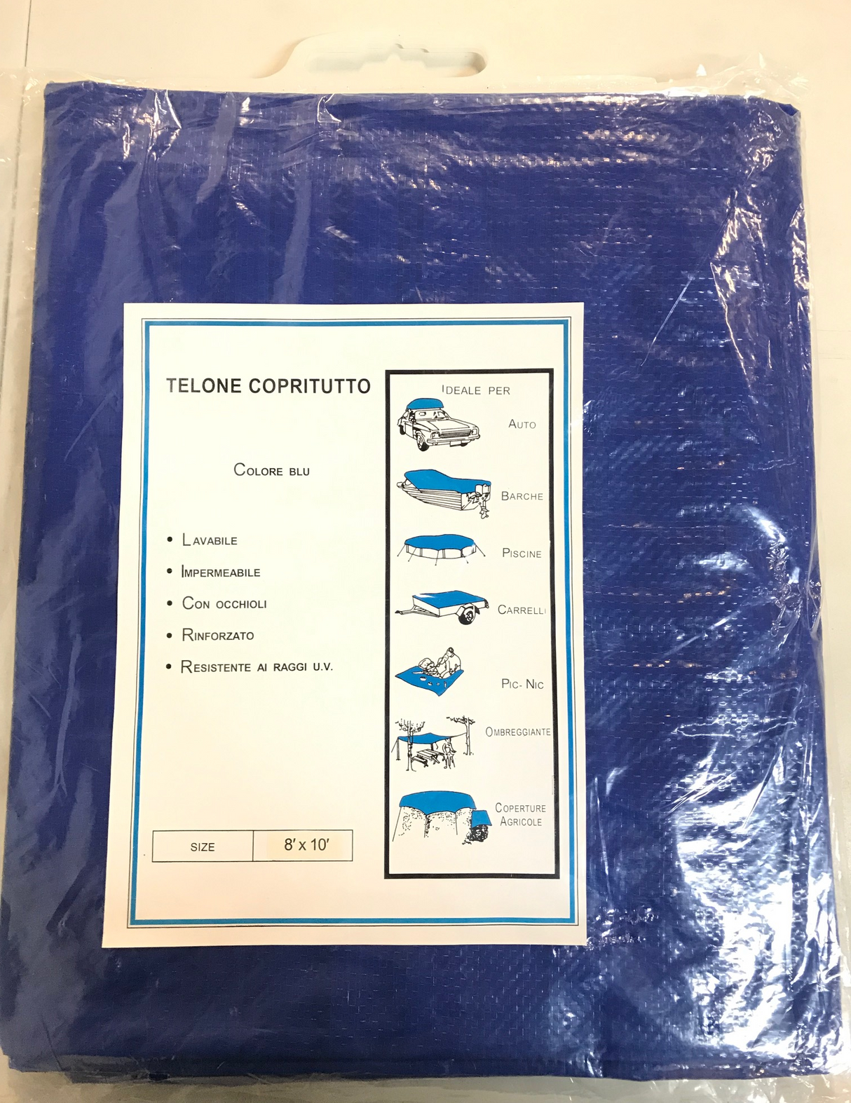 Waterproof blue polyethylene tarpaulin, 2.4x3m, ideal for outdoor protection and versatile covering needs.
