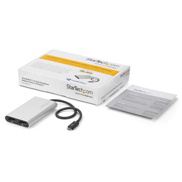 Thunderbolt 3 to Dual DisplayPort Adapter - 4K 60Hz for Mac & Windows - High-Performance Multimonitor Solution