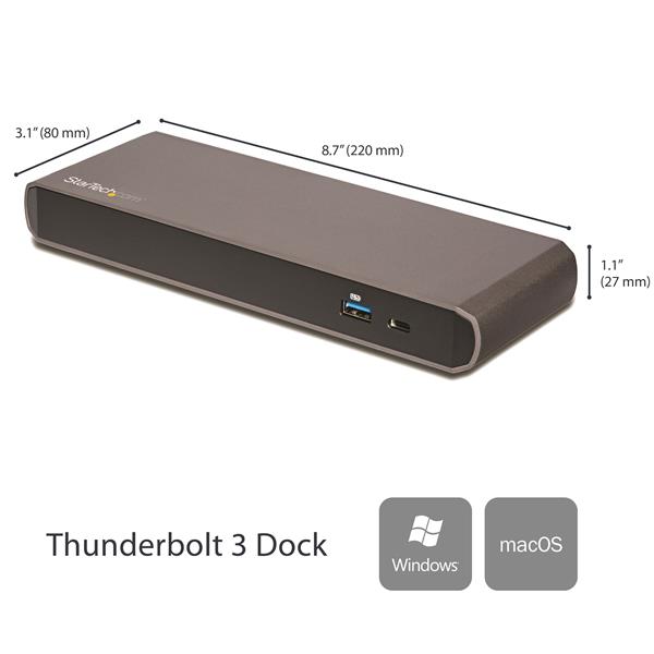 Thunderbolt 3 Dual 4K Docking Station - 60Hz DisplayPort, 85W Power Delivery, USB Hub
