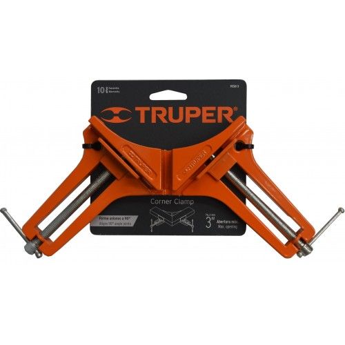 Truper Aluminium Corner Cramp for precise 90° joints, 75mm capacity, lightweight, durable with steel set screws.