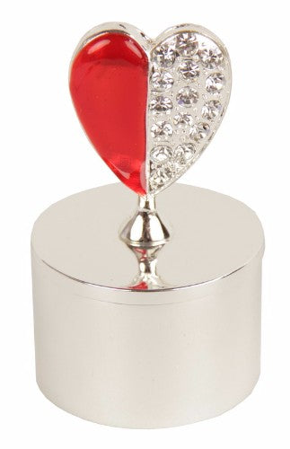 Crystal Heart On Round Box RED