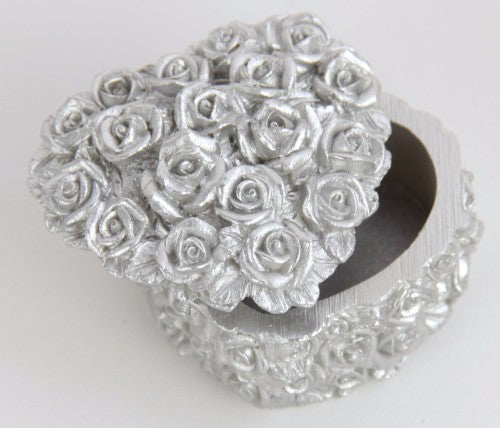 Rose Heart Box Silver Set of 4
