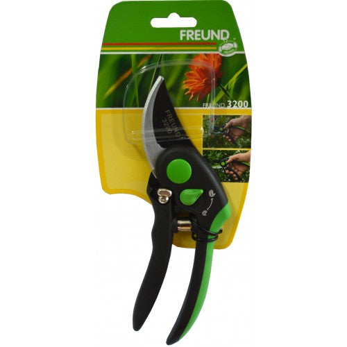 Freund 3200 CAP Adjust Hand Size Pruning Shears, ergonomic 21cm design, ideal for precise cuts in gardening tasks.