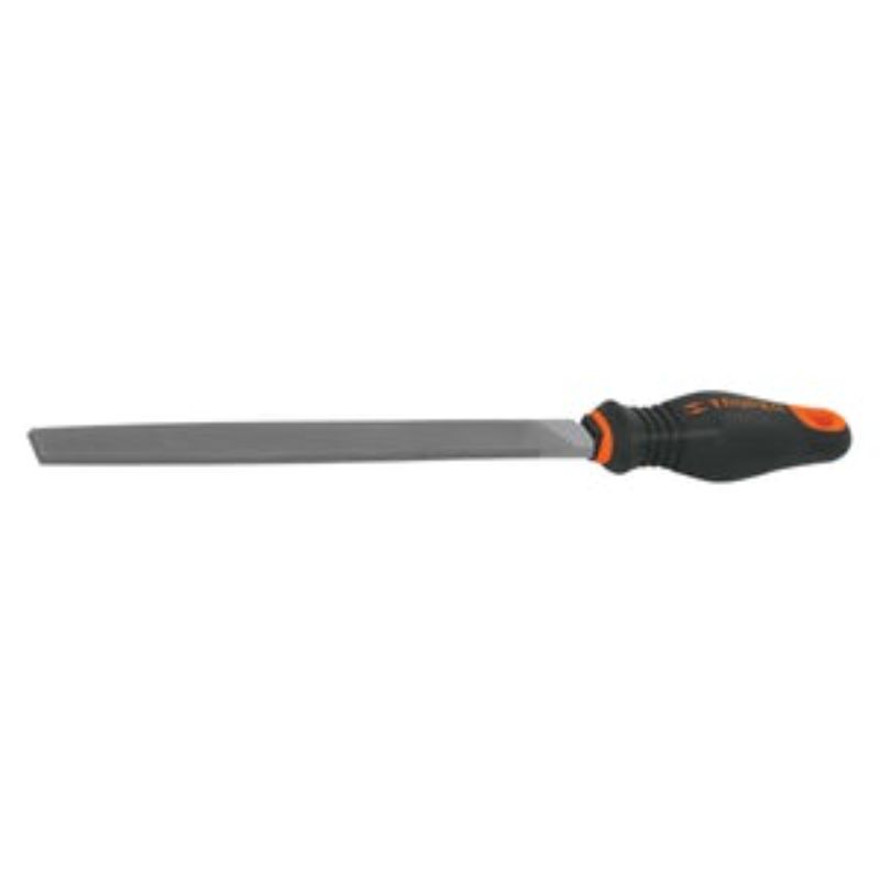 Flat Smooth Cut File 200mm with ergonomic handle, ideal for woodworking and metalworking projects.