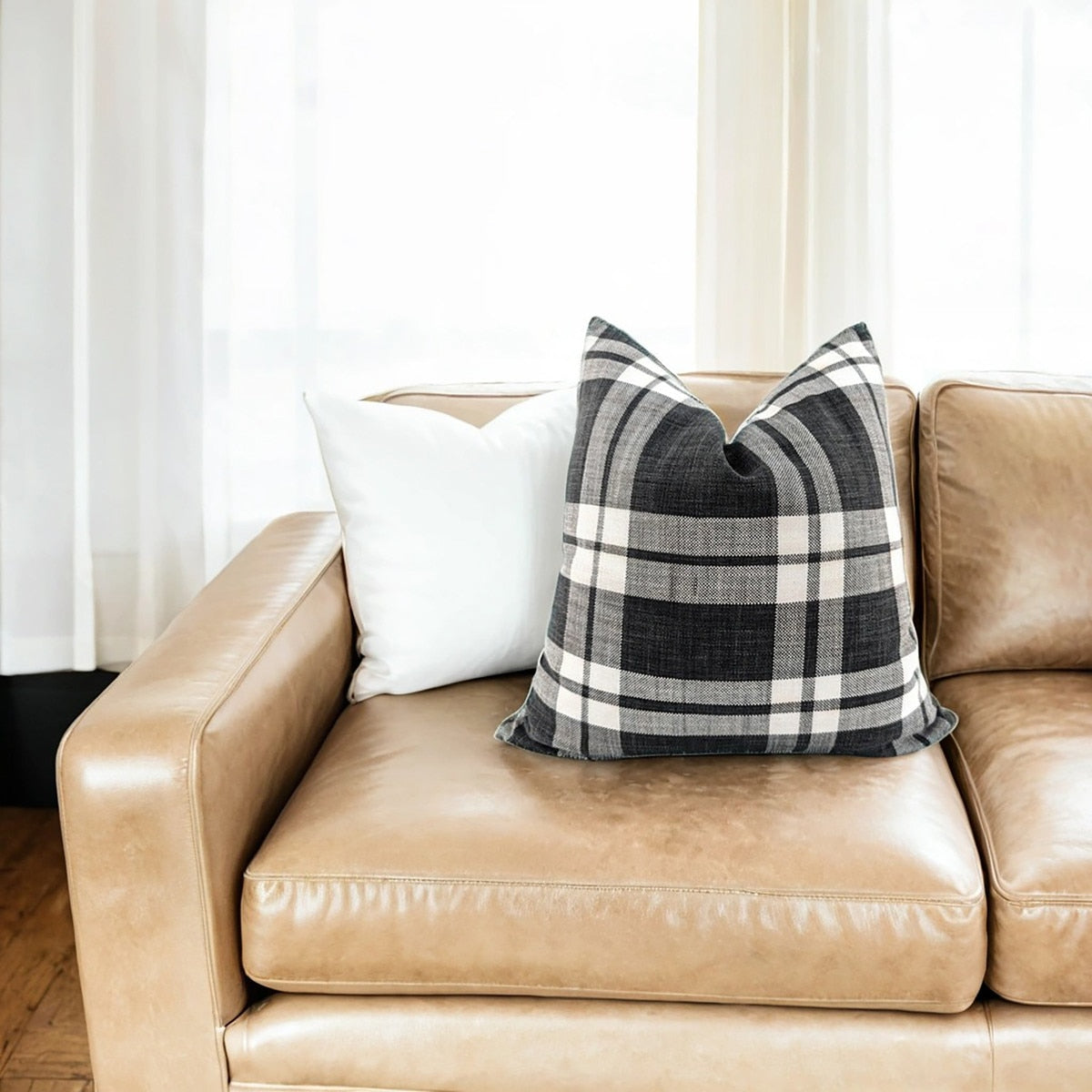 CUSHION COVER - SNUGG & CO BROOKS CHECK BLACK CHEQUERED (55 x 55cm)