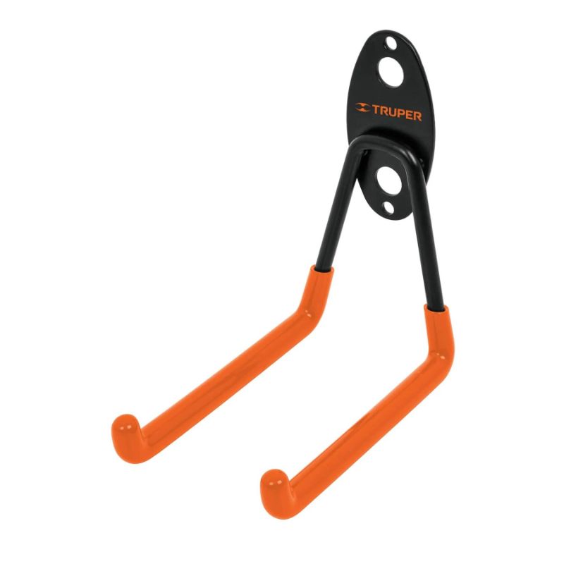 Multi-purpose 180mm garage hook by Truper for organizing tools, ladders, and sports equipment, maximizing vertical storage.