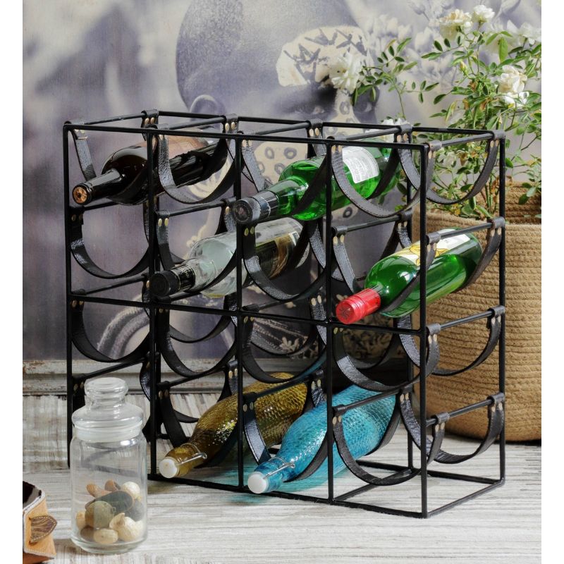 WINE RACK - METAL & LEATHER (52cm)