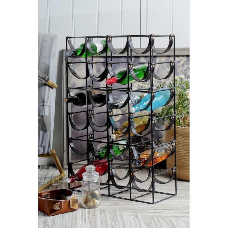 WINE RACK - METAL & LEATHER (70cm)