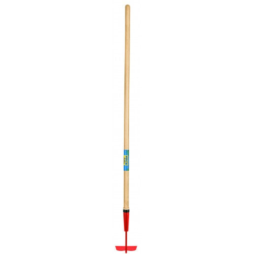 Truper Steel Kids Hoe with 1150mm long ash handle, perfect for small hands to dig and cultivate gardens.