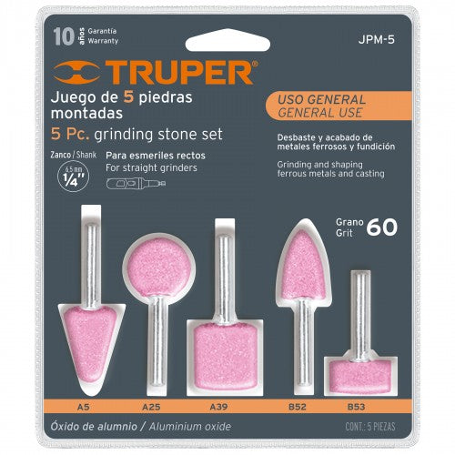 Grinding Stones on 6mm Shaft - Truper 5 Shapes