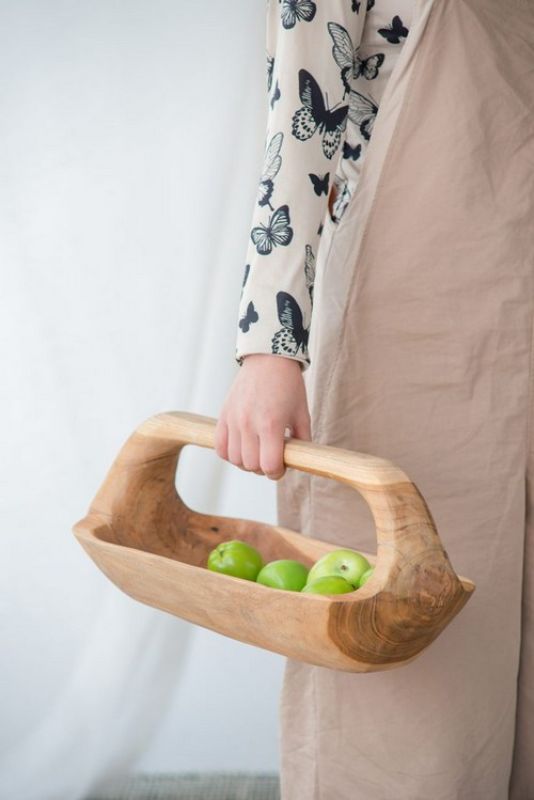 Tray - Teak Rect W/Handle (38.5cm)