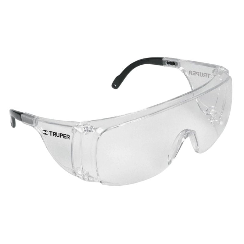 Clear polycarbonate safety glasses with UV and anti-scratch protection for reliable eye safety in various tasks.