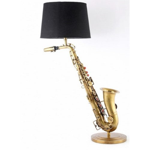 LAMP W/BLACK SHADE - BRASS SAXOPHONE (82.5cm)