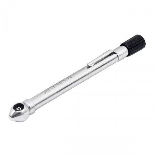 Truper Tyre Gauge: durable 130mm aluminium tool for precise 10-120 PSI tyre pressure measurements with pocket clip.