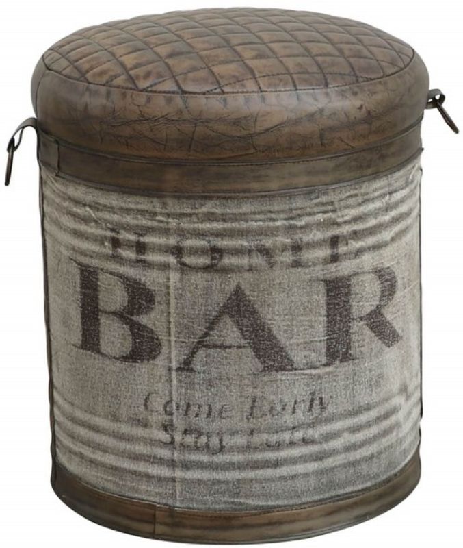 Leather & Canvas Ottoman - Round
