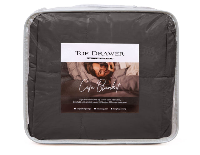 Luxurious charcoal cotton blanket for single and king single sizes, offering softness, warmth, and easy care.