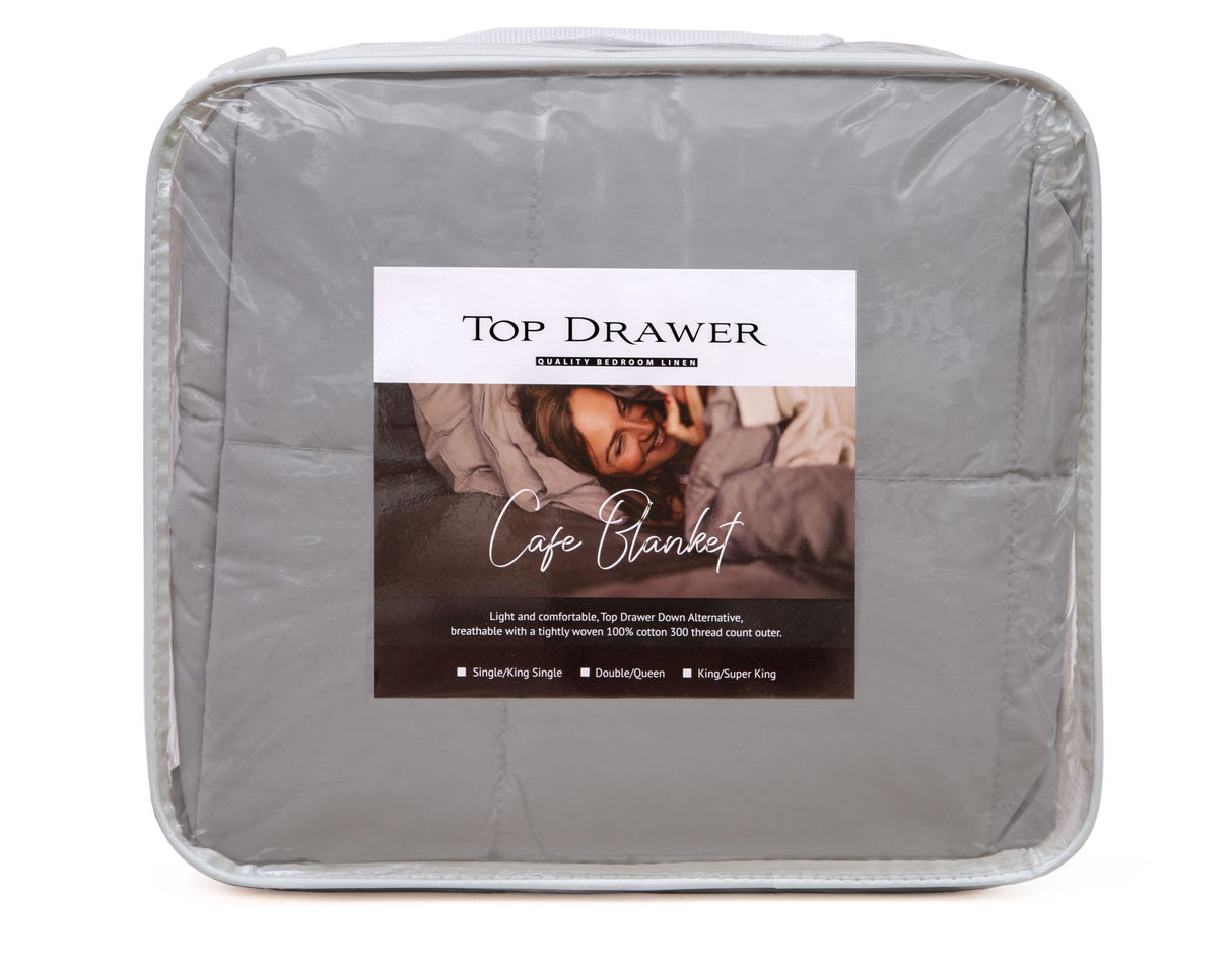 Luxurious silver Café Blanket for King/Super King beds, 100% cotton, lightweight, and hypoallergenic for ultimate comfort.
