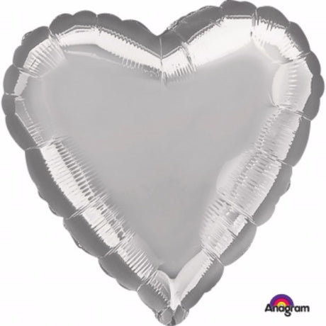45cm heart-shaped silver foil balloon, perfect for elegant celebrations and decorations, self-sealing and helium-inflatable.