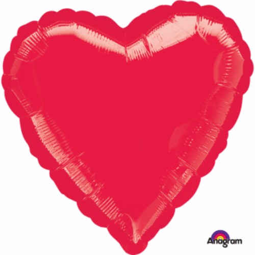 45cm red heart-shaped foil balloon, self-sealing and designed for helium inflation.