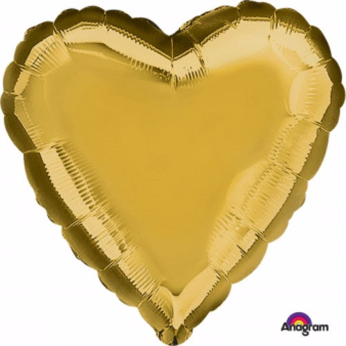 45cm heart-shaped gold foil balloon, perfect for weddings and celebrations, self-sealing and helium-inflatable.