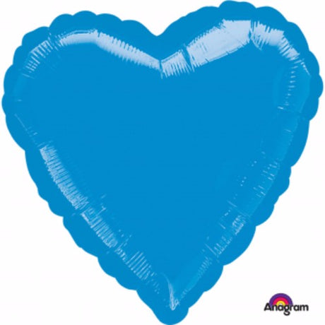 45cm blue heart-shaped foil balloon, self-sealing, requires helium for inflation, perfect for celebrations.