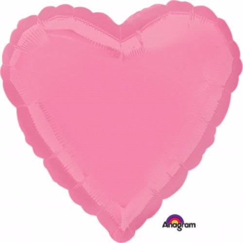 45cm bright pink heart-shaped foil balloon, self-sealing, designed for helium inflation.