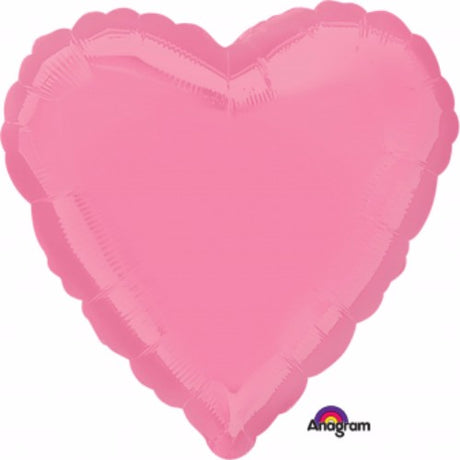 45cm bright pink heart-shaped foil balloon, self-sealing, designed for helium inflation.