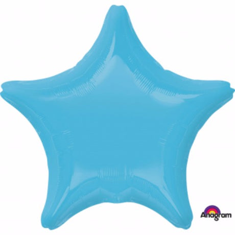 45cm Caribbean Blue star-shaped foil balloon, perfect for parties and celebrations, self-sealing and helium-inflatable.