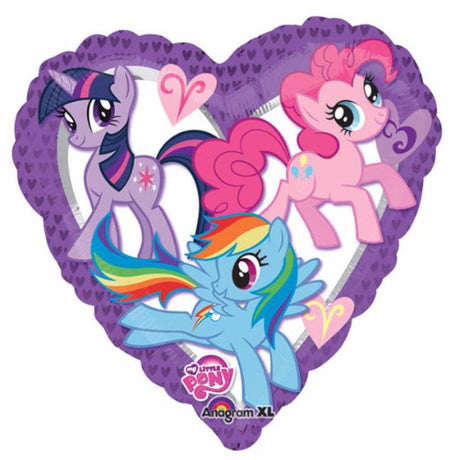 45cm heart-shaped foil balloon featuring My Little Pony characters, perfect for birthday parties and special events.