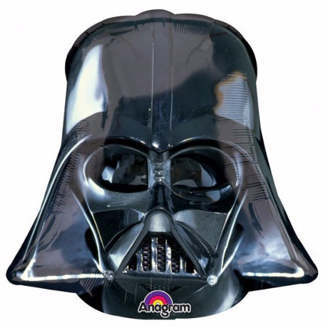 Shape Darth Vader helmet balloon, 63cm, self-sealing foil, perfect for Star Wars parties and celebrations.