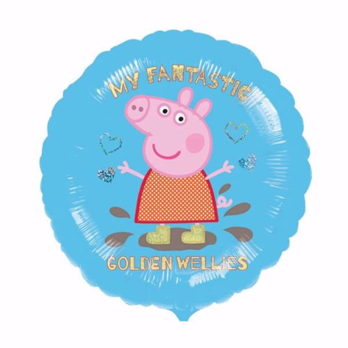 45cm Peppa Pig Foil Balloon featuring Peppa in golden wellies, perfect for birthday parties and celebrations.