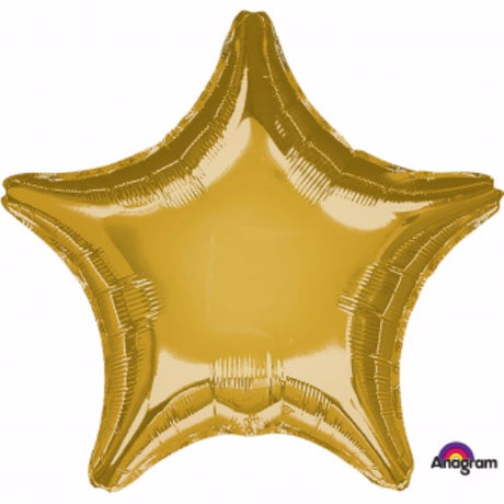 45cm gold foil star balloon for celebrations, featuring a self-sealing design and shiny finish, ideal for elegant decor.