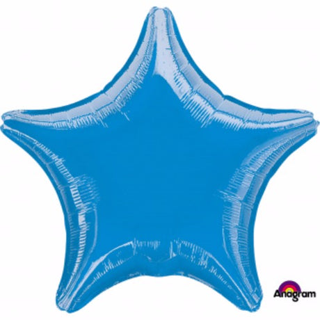 45cm blue star foil balloon, self-sealing, designed for helium inflation.