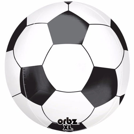 38cm foil balloon shaped like a soccer ball, self-sealing, requires helium for inflation.