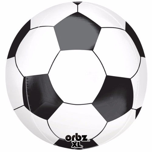 38cm foil balloon shaped like a soccer ball, self-sealing, requires helium for inflation.