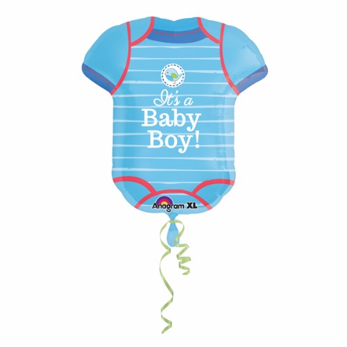'It's A Boy' onesie foil balloon, 55cm x 60cm, perfect for baby showers and gender reveal parties.