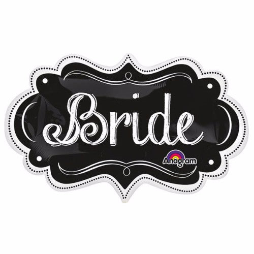 Shape Bride Chalkboard Marquee Black balloon, 69cm x 41cm, perfect for personalizing bridal events with stylish messages.