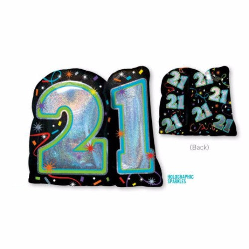 Holographic 21st birthday foil balloon by ANAGRAM, 68cm x 66cm, perfect for festive celebrations and party decorations.